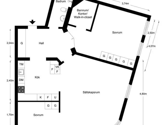 Floor plan for Birkagatan 28B, 1tr