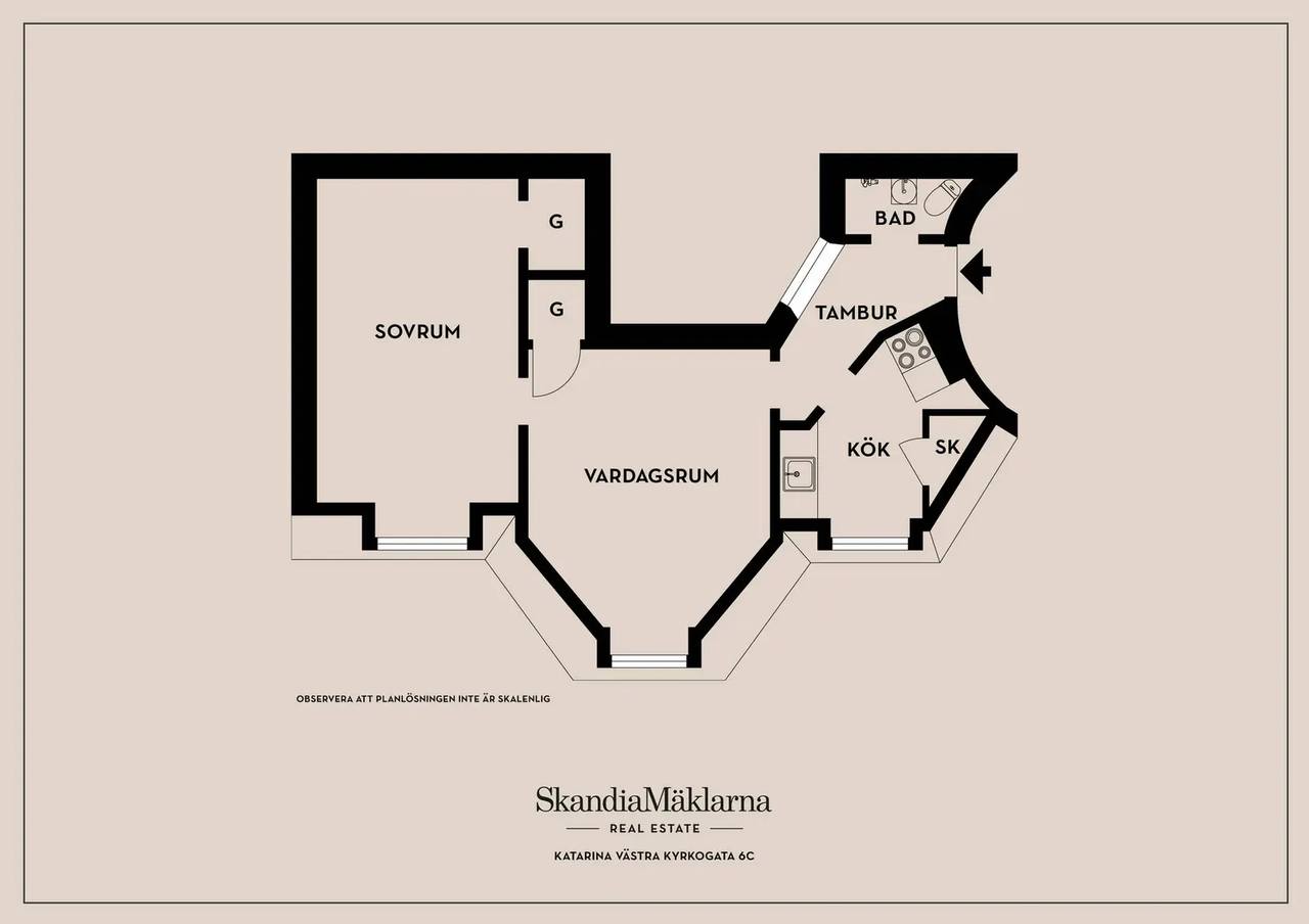Floor plan for Katarina västra kyrkogata 6C