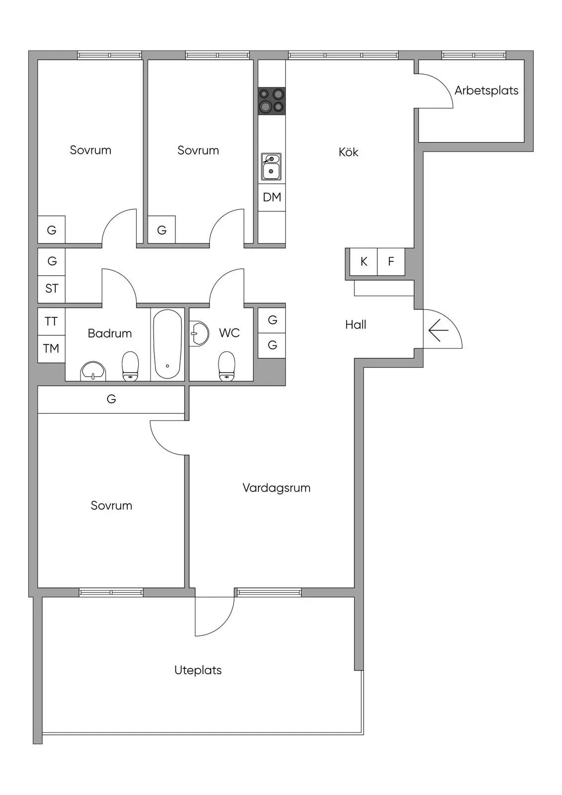 Floor plan for Svandammsvägen 39, vån 2 av 5