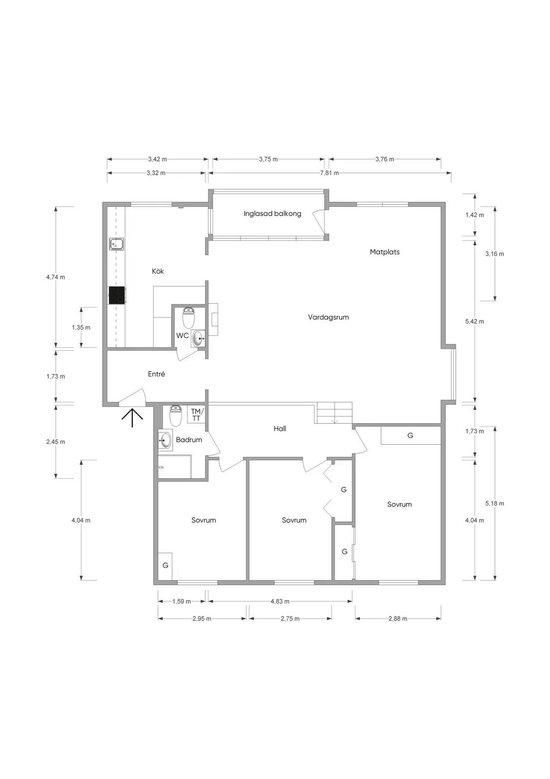 Planritning för Övre Torekällgatan 28A