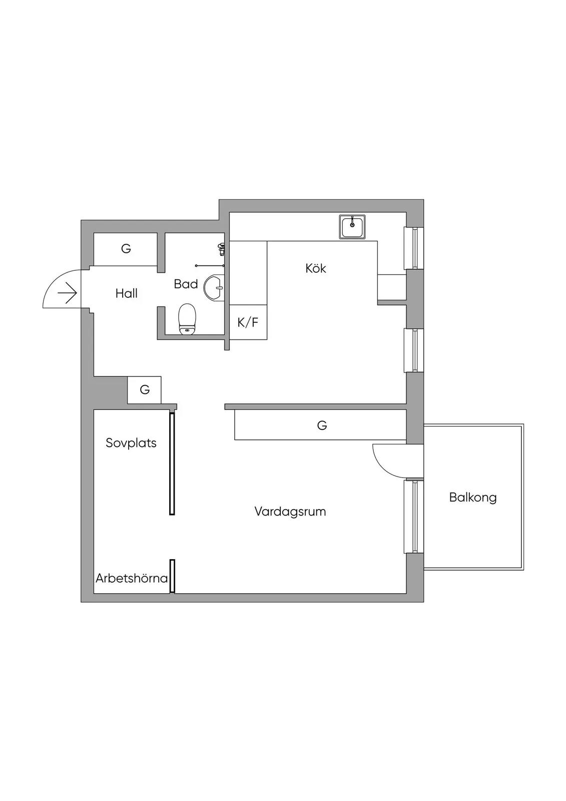 Planritning för Östervägen 1, 2 tr