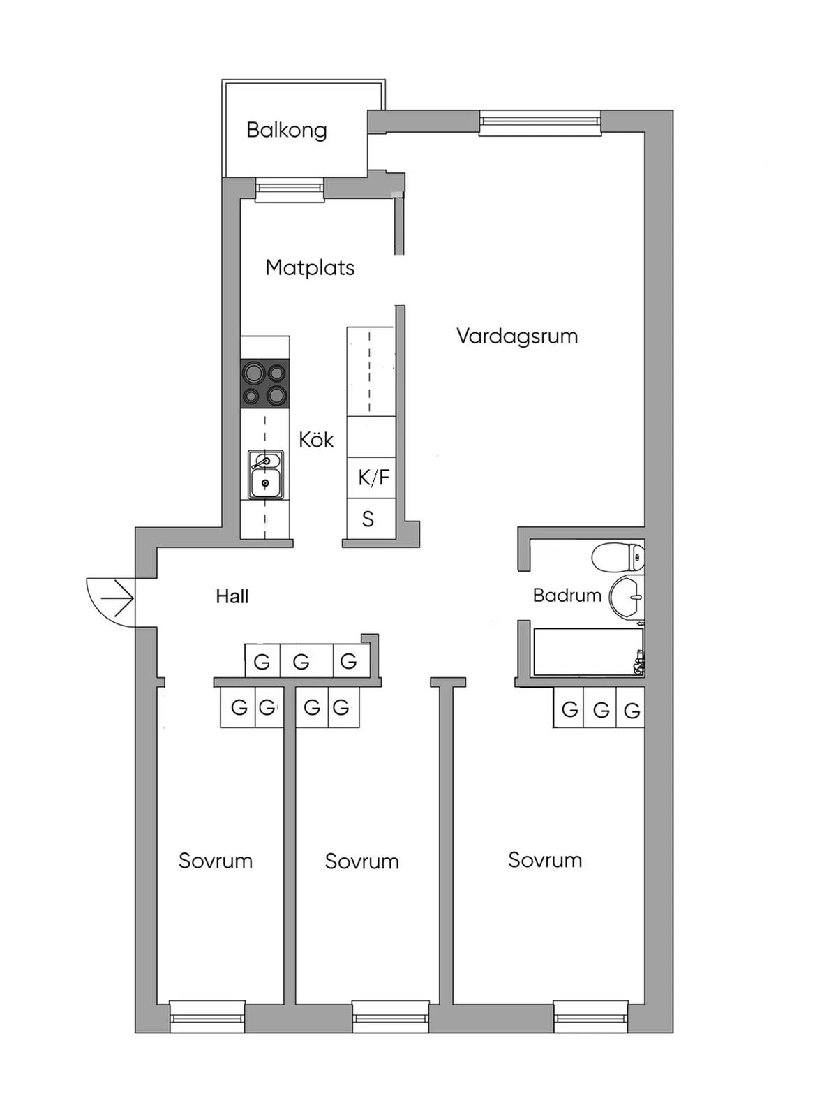 Planritning för Järvstigen 1, 3 tr