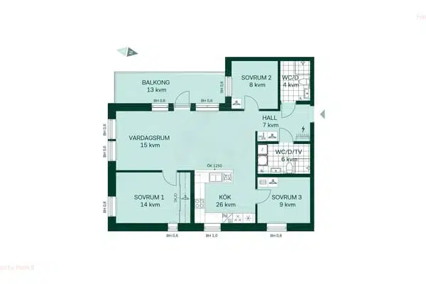Apartment, 4 rooms, 92 m² in Umeå