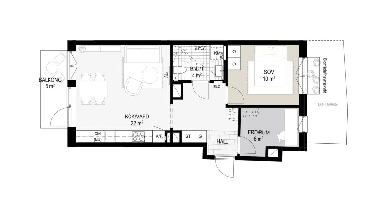 Apartment, 1 room, 34 m²