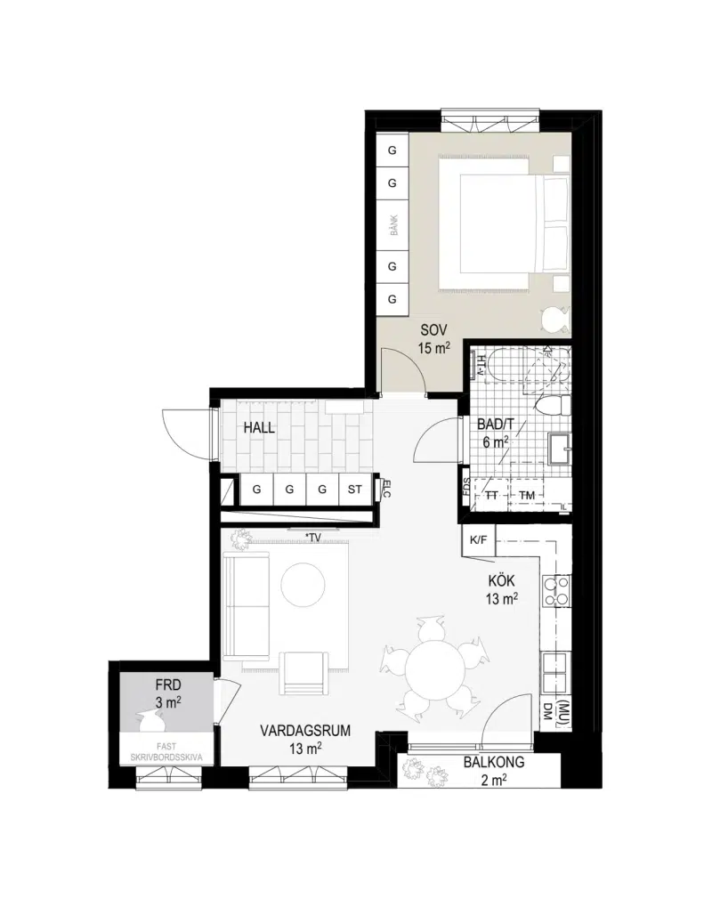 Apartment, 2,5 rooms, 61 m²
