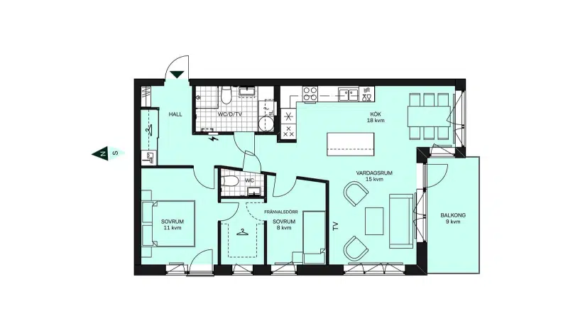 Apartment, 3 rooms, 80 m²