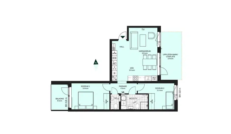 Apartment, 2 rooms, 50 m²