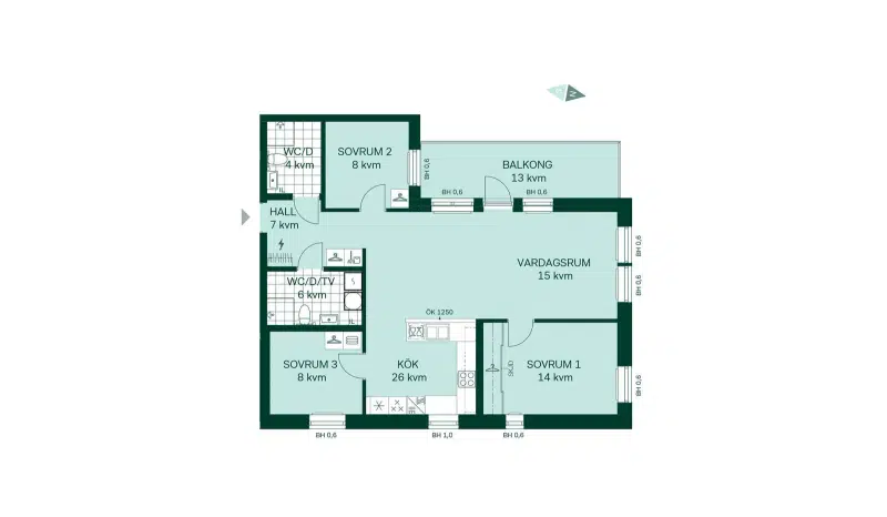 Lägenhet, 4 rum, 92 m²