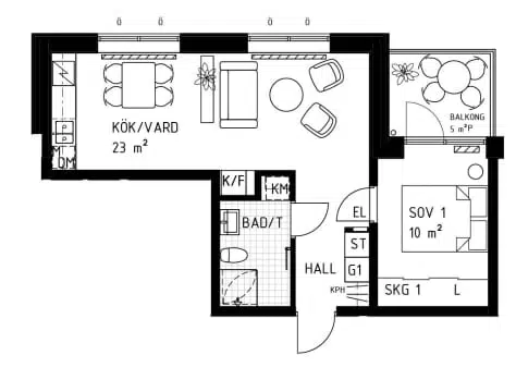 Apartment, 2 rooms, 44 m²