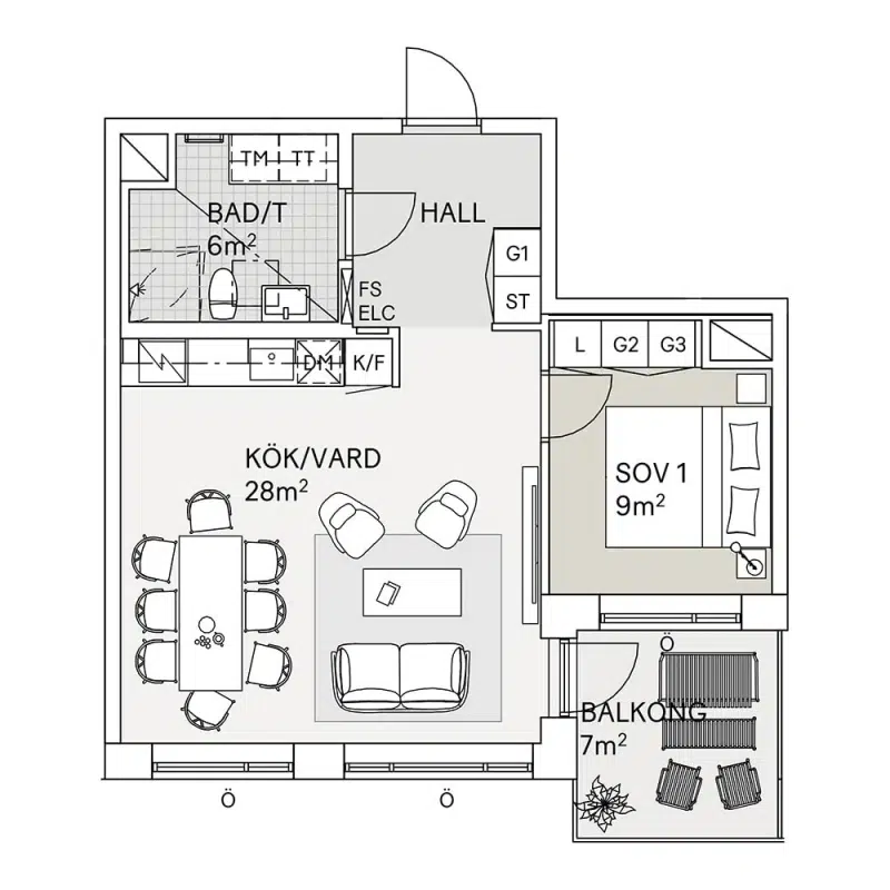 Apartment, 2 rooms, 51 m²