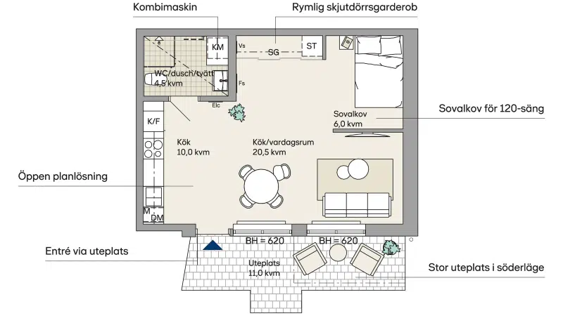 Apartment, 1 room, 42 m² in Riks